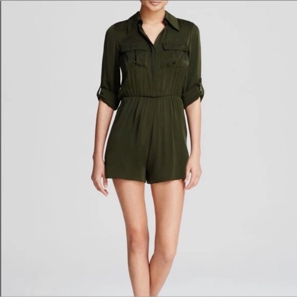 Alice + Olivia Silk Blend Green Olive Romper Size 4